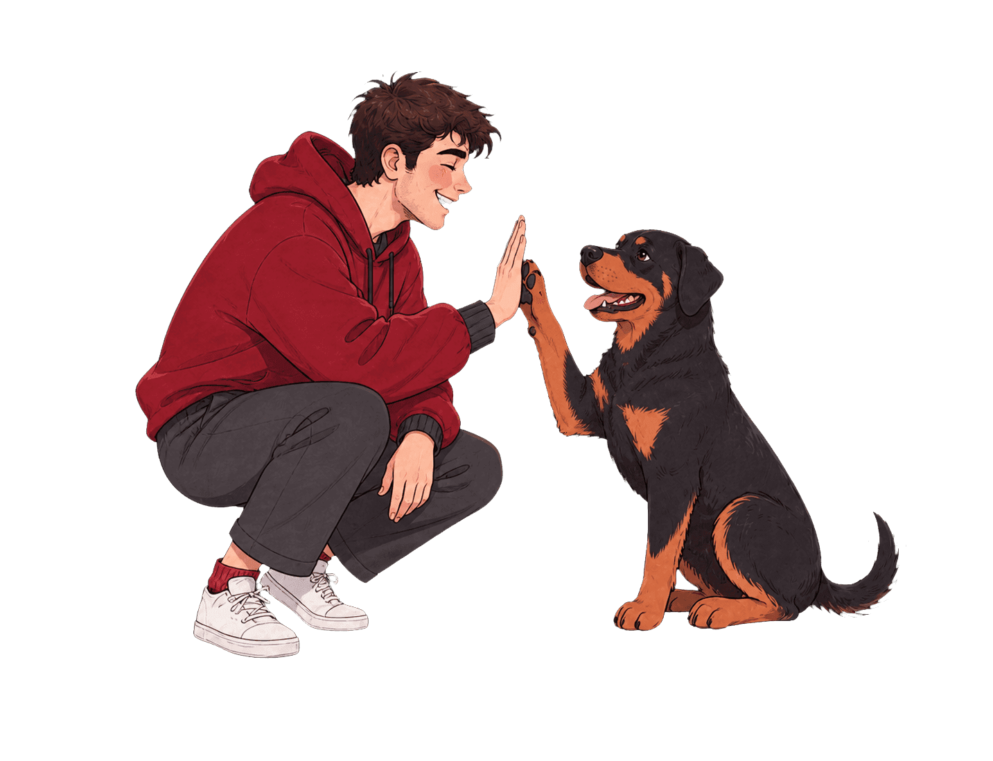 Illustration of Amal and Luca sharing a high five