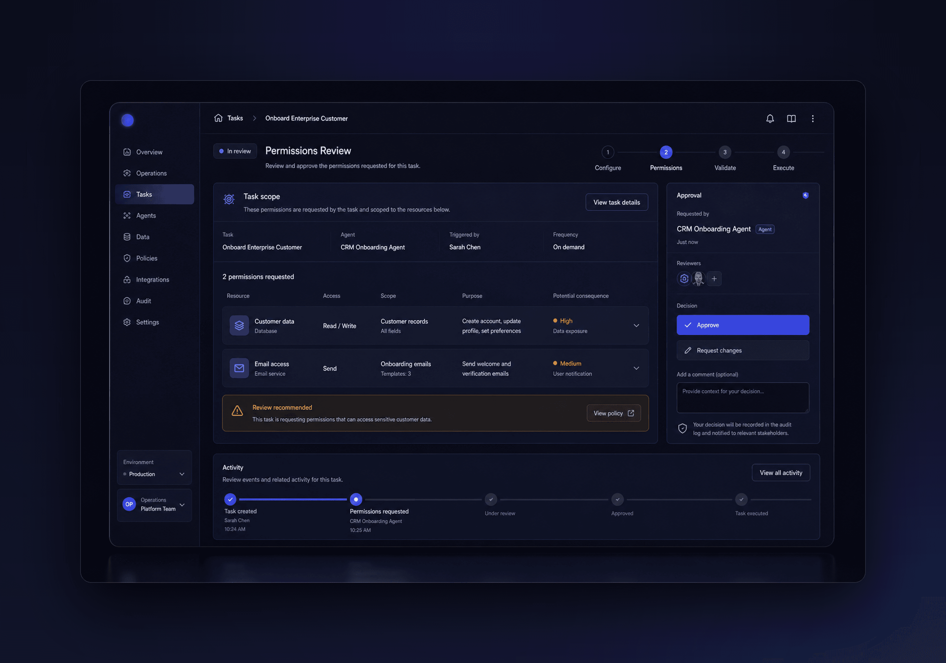 Task management and agent activity